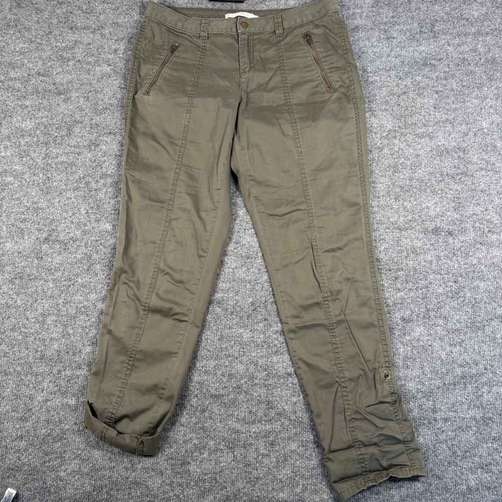 LC Lauren Conrad 8 Olive Green Utility Pants Seam Detail Safari Snap Tab Cuff
